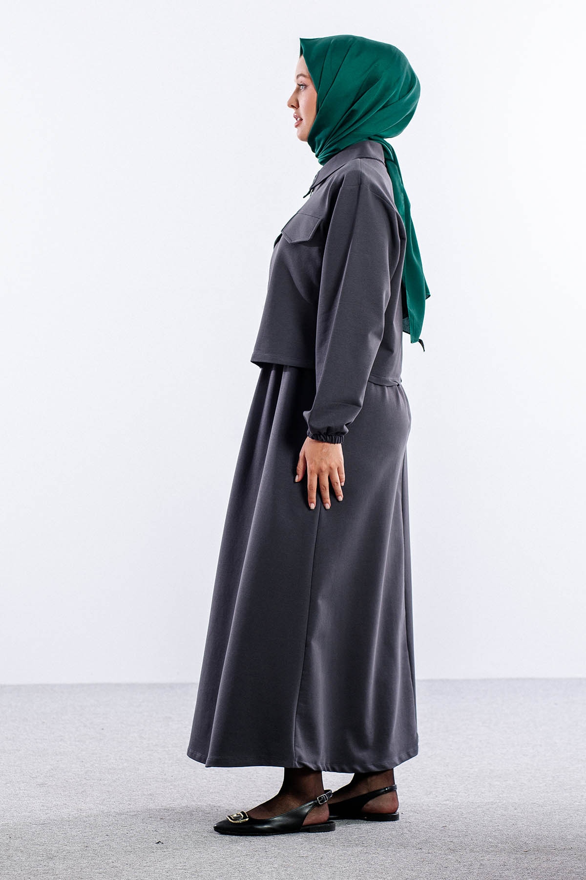 4014 2li Elbise Takim 42-48 - Gri - 4