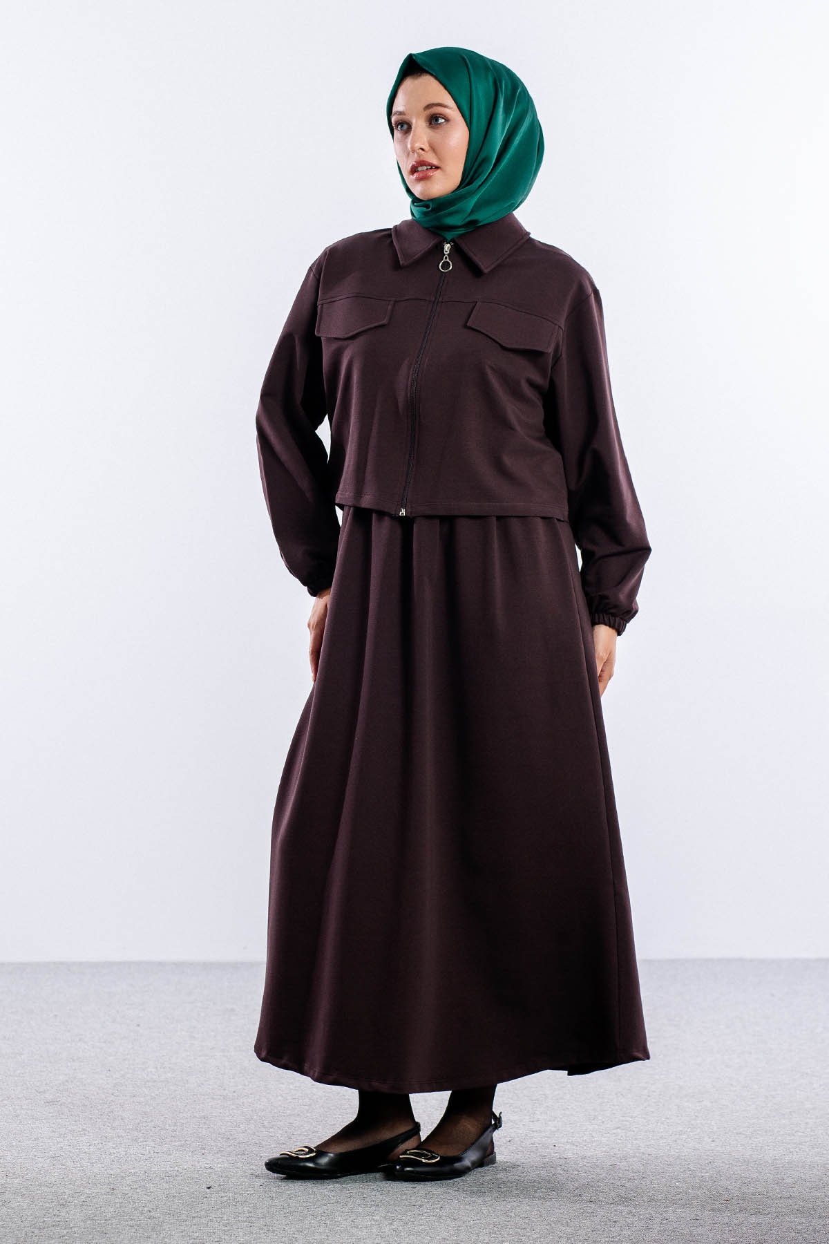 4014 2li Elbise Takim 42-48 - Kahve - 2