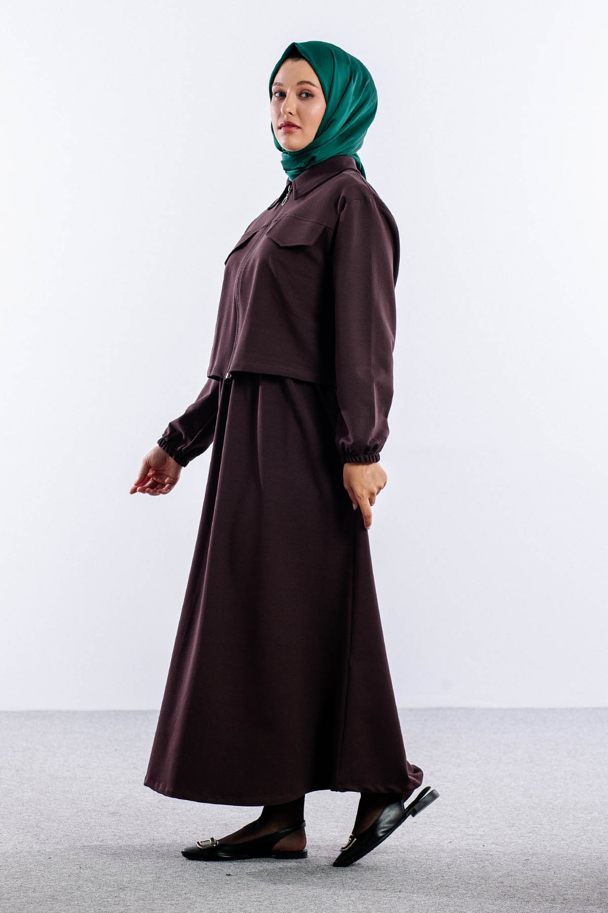 4014 2li Elbise Takim 42-48 - Kahve - 5