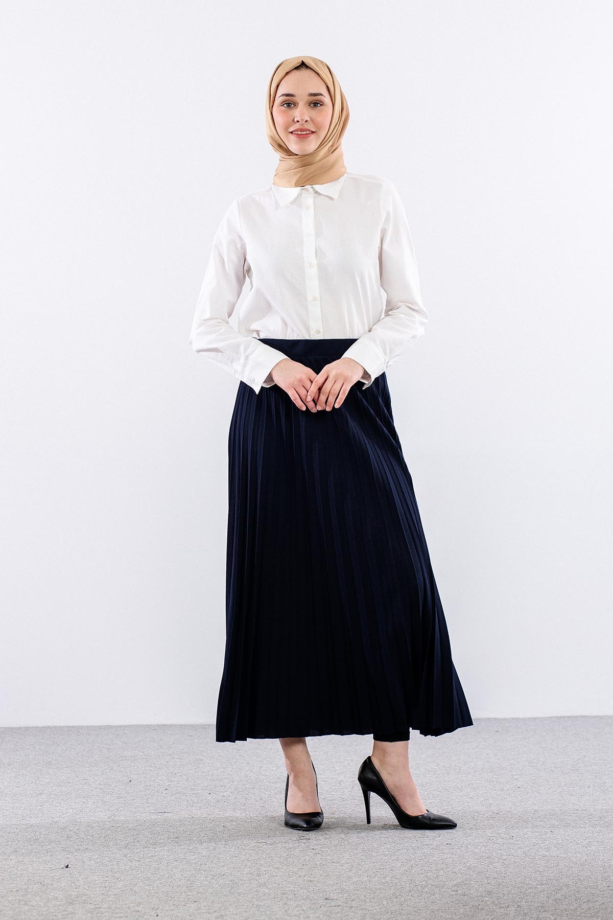 412 Pli̇se Etek 38-48 - Lacivert - 2