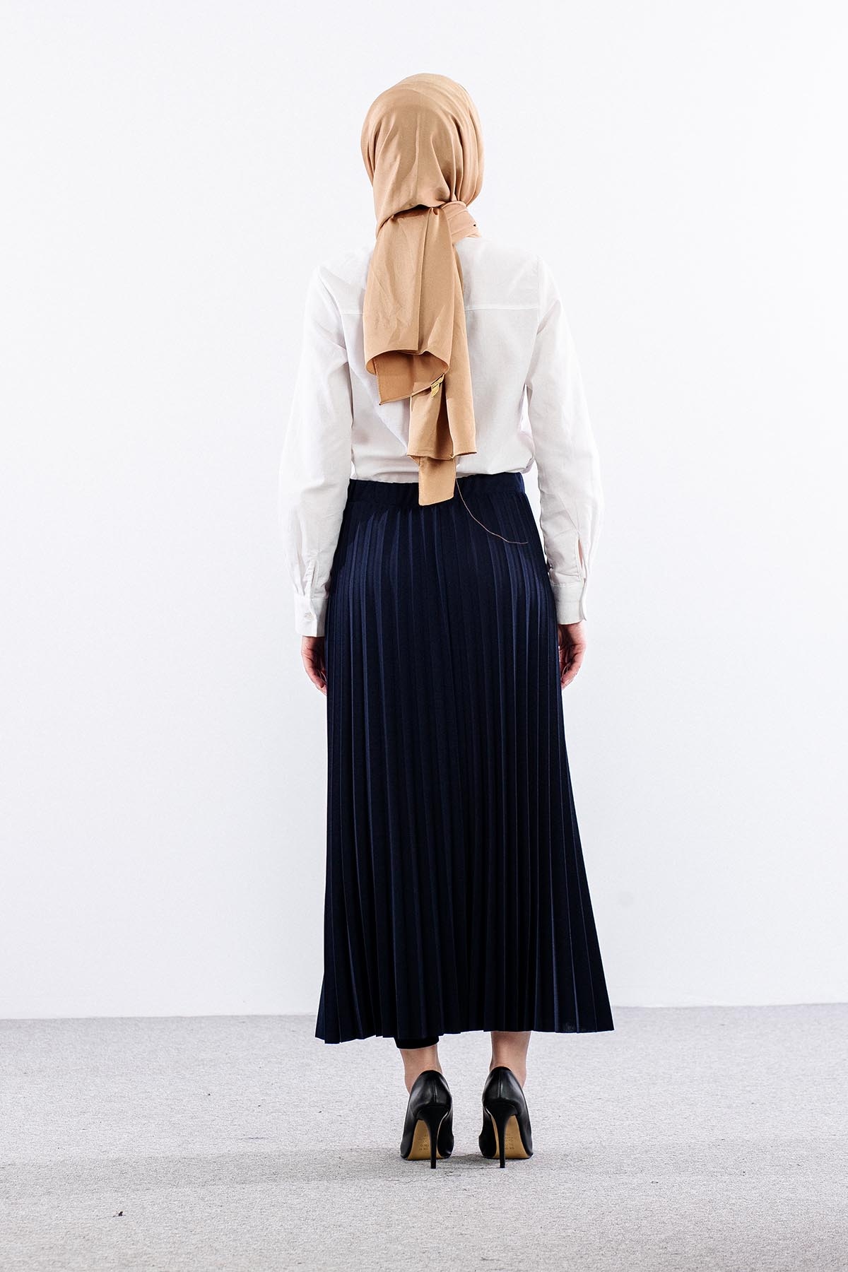 412 Pli̇se Etek 38-48 - Lacivert - 4