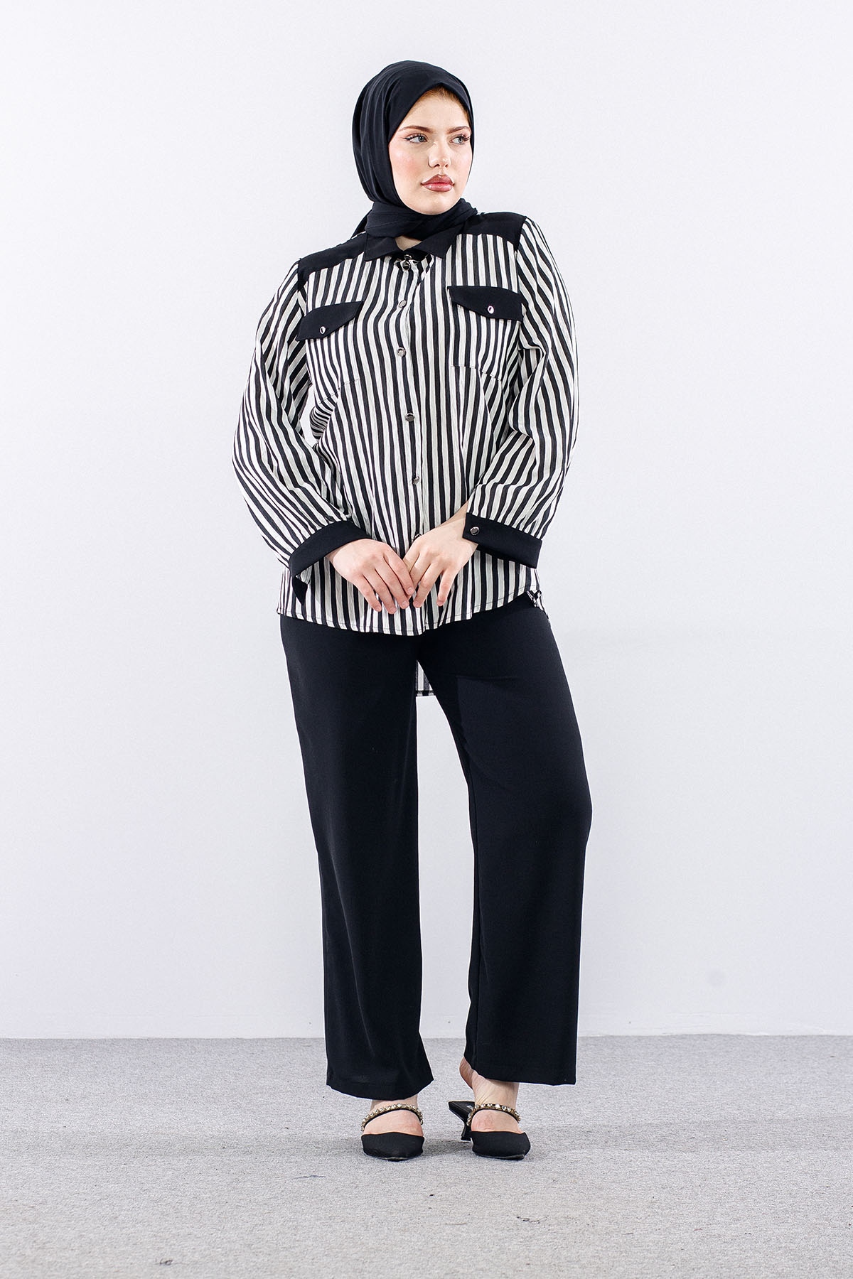 4615 Takim 46-2 Cizgi Kumas - Siyah - 2