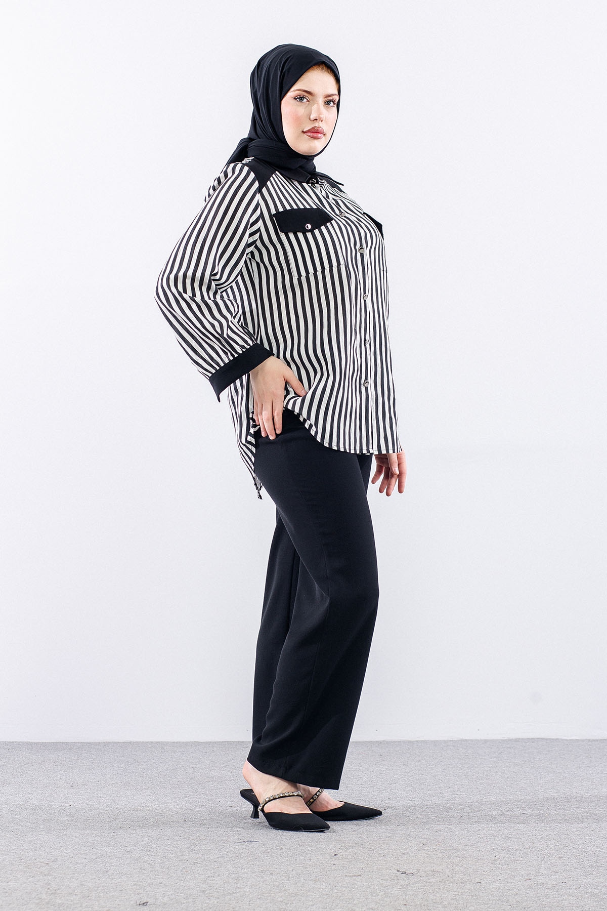 4615 Takim 46-2 Cizgi Kumas - Siyah - 3