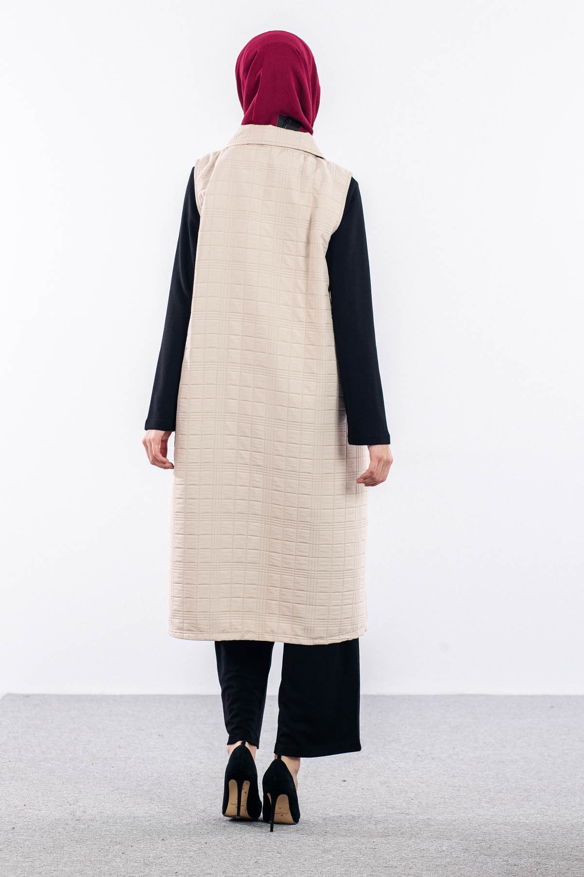 5016 Kapitone Yelek 42-48 - Bej - 3