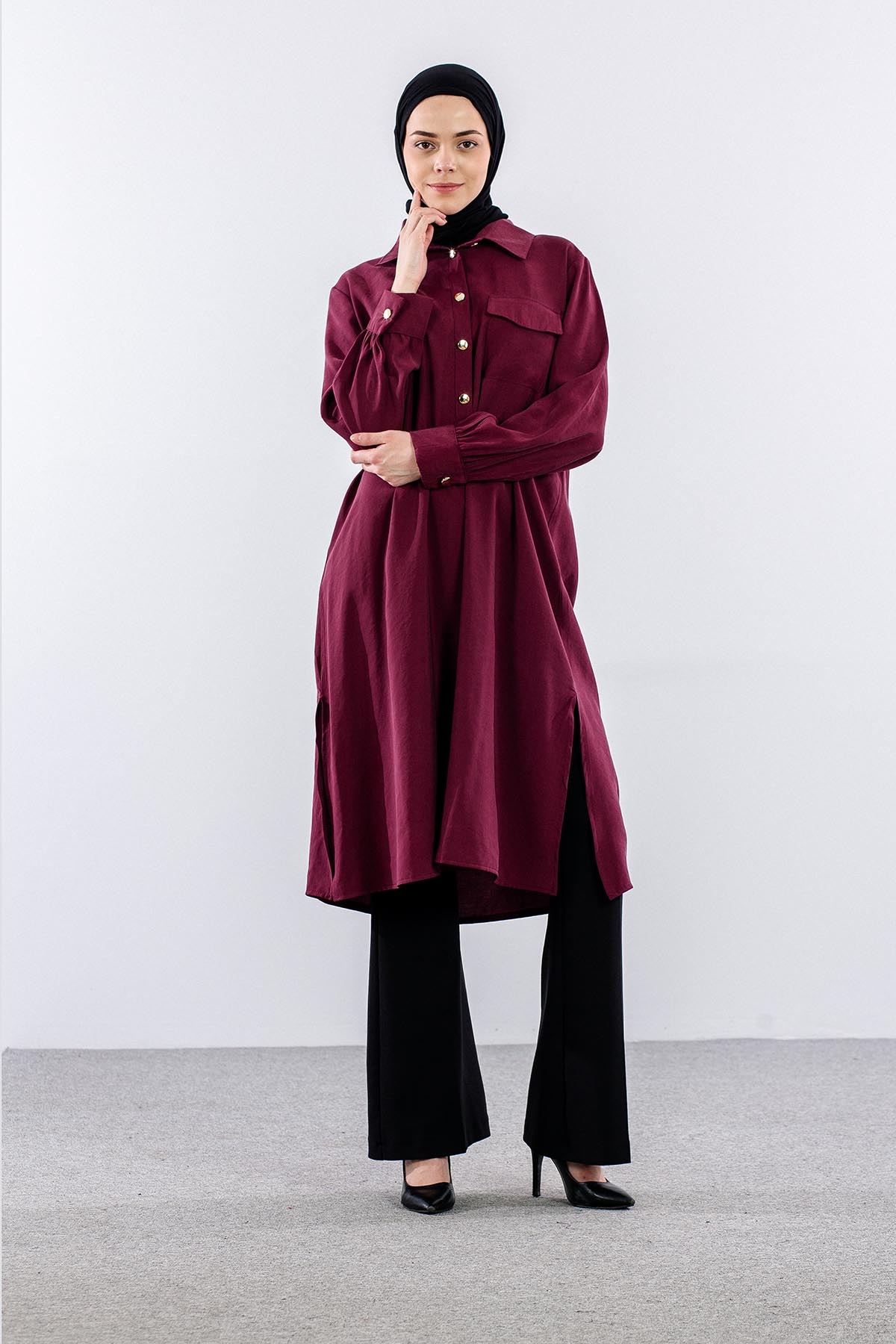 5042 Tunik 44-52 - Bordo - 2