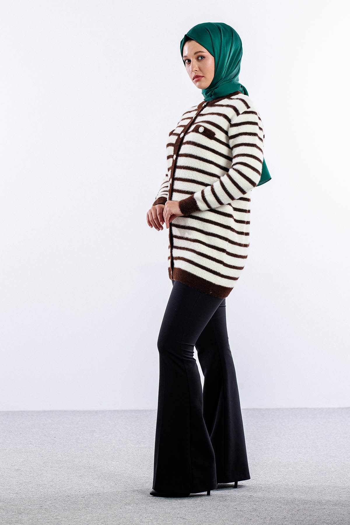 5733 Pelus Hirka Tek Cizgili - Kahve-krem - 3