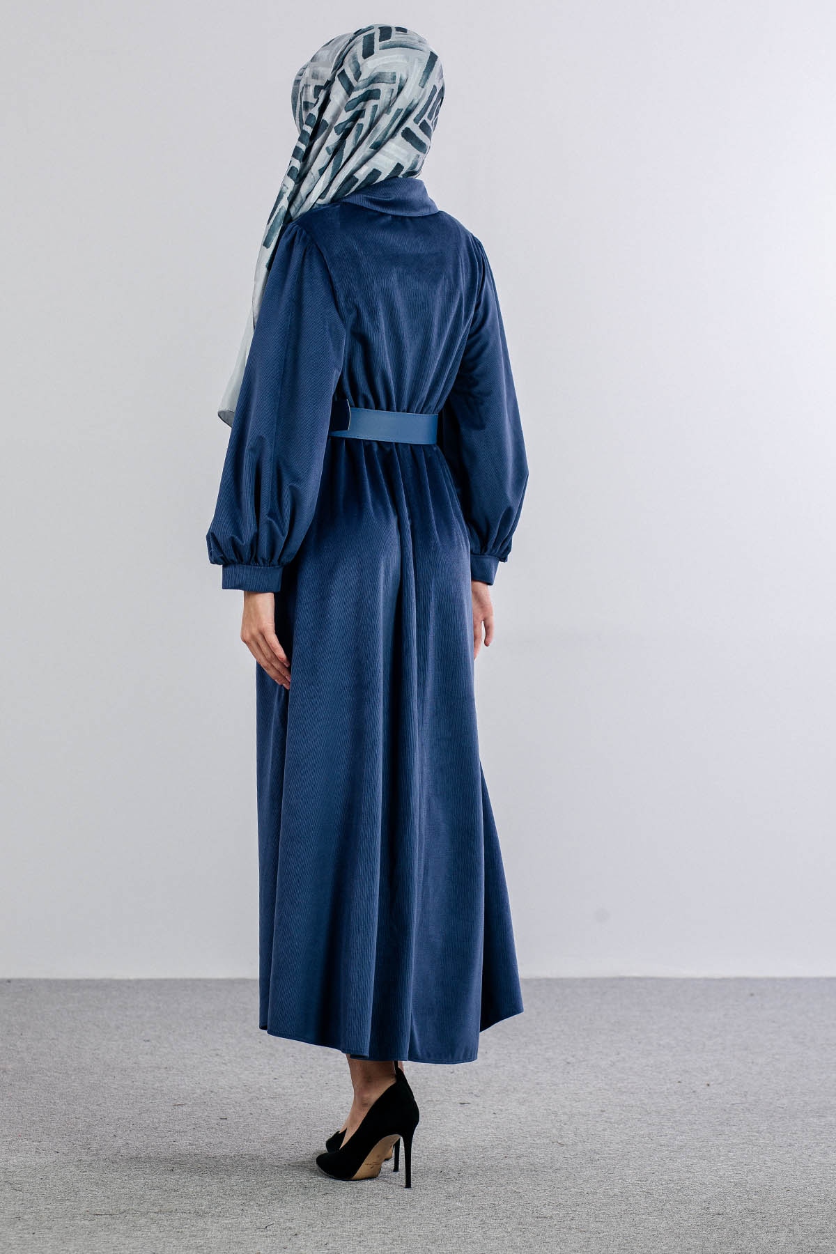 5943 Elbi̇se 38-44 Kadife Kumas Kemerli - Mavi - 5