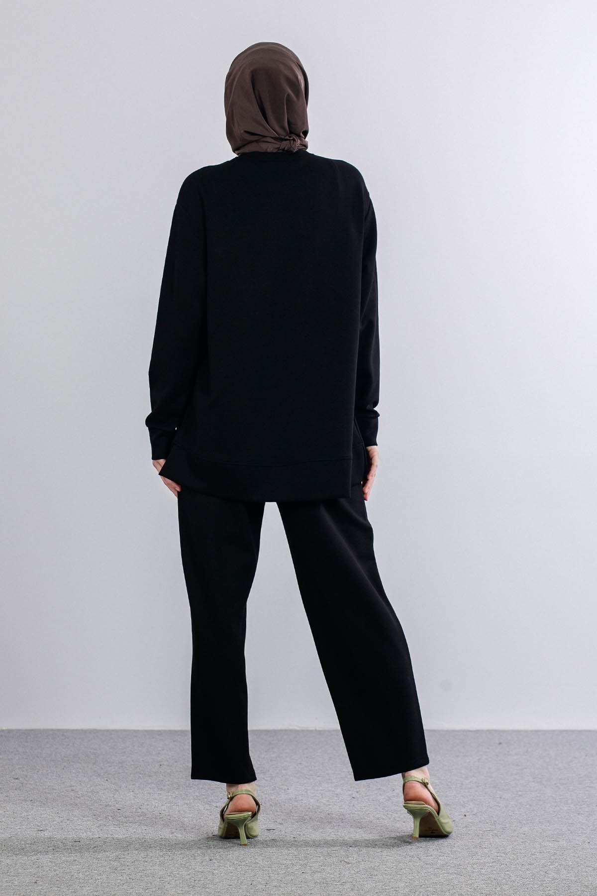 5943 Elbi̇se 38-44 Kadife Kumas Kemerli - Siyah - 5