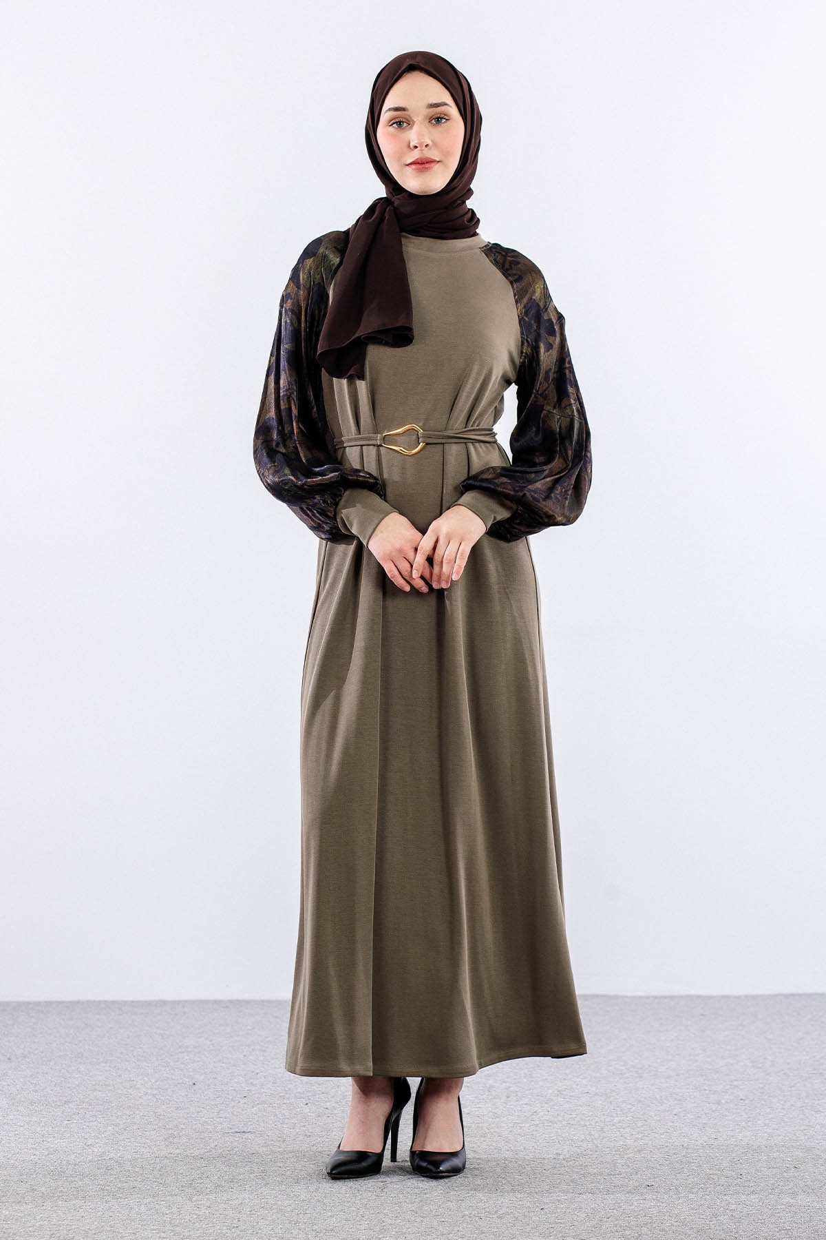 5986 Elbi̇se 38-38-40-40-42 Kolu Desenli - Haki - 1