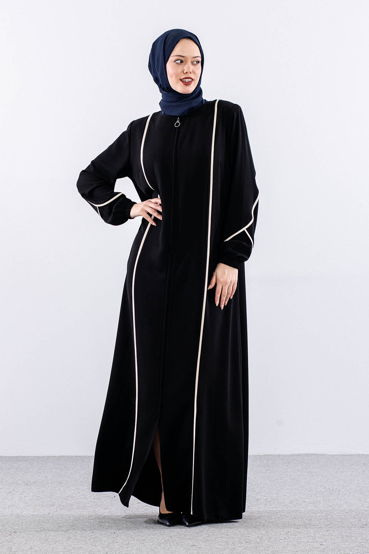 6011 Ferace 44-54 Biye Detay - Siyah_krem - 2