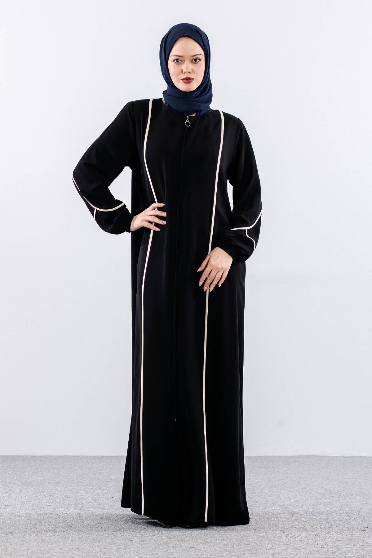 6011 Ferace 44-54 Biye Detay - Siyah_krem - 3