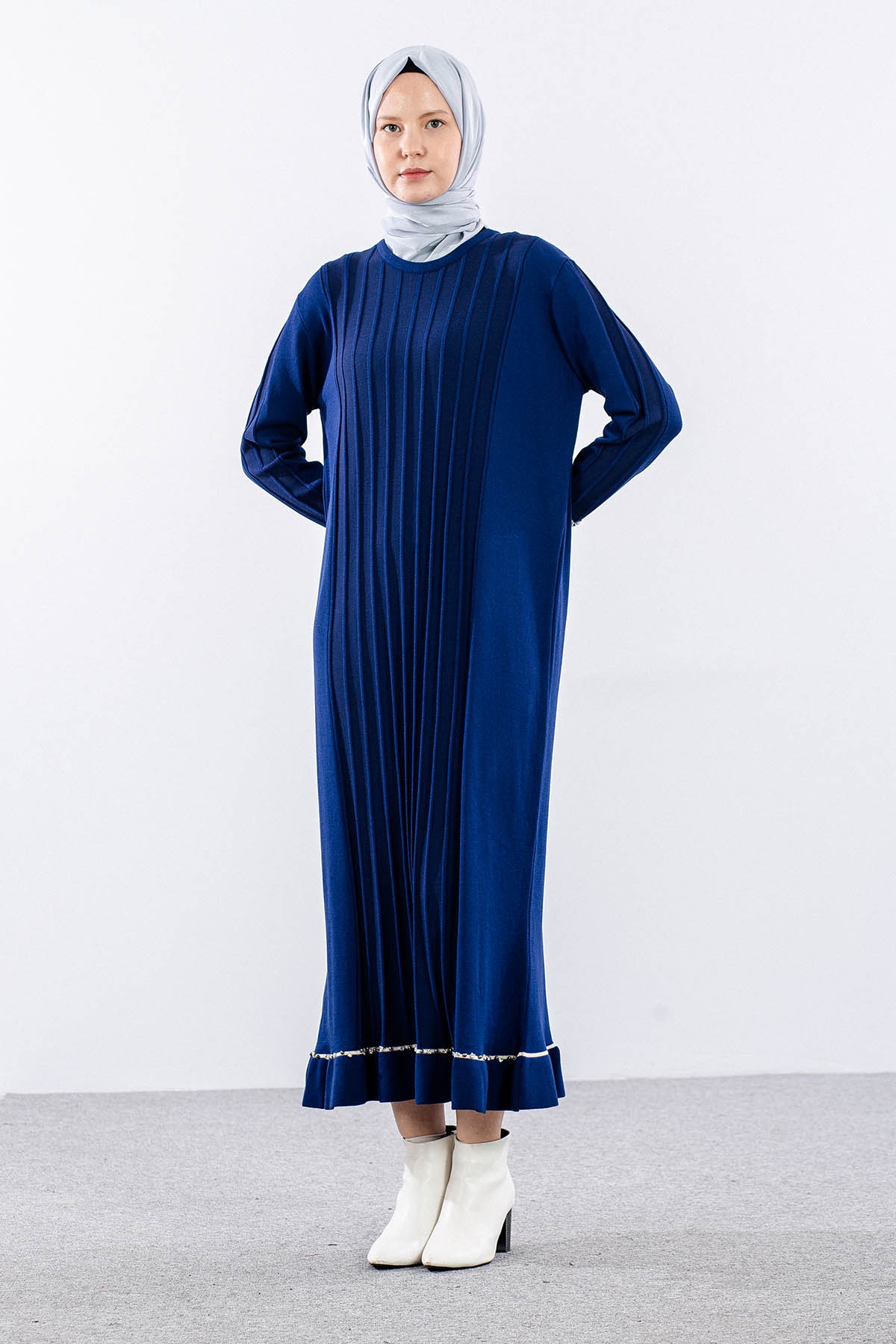 6745 Triko Elbise Tek - Lacivert - 3