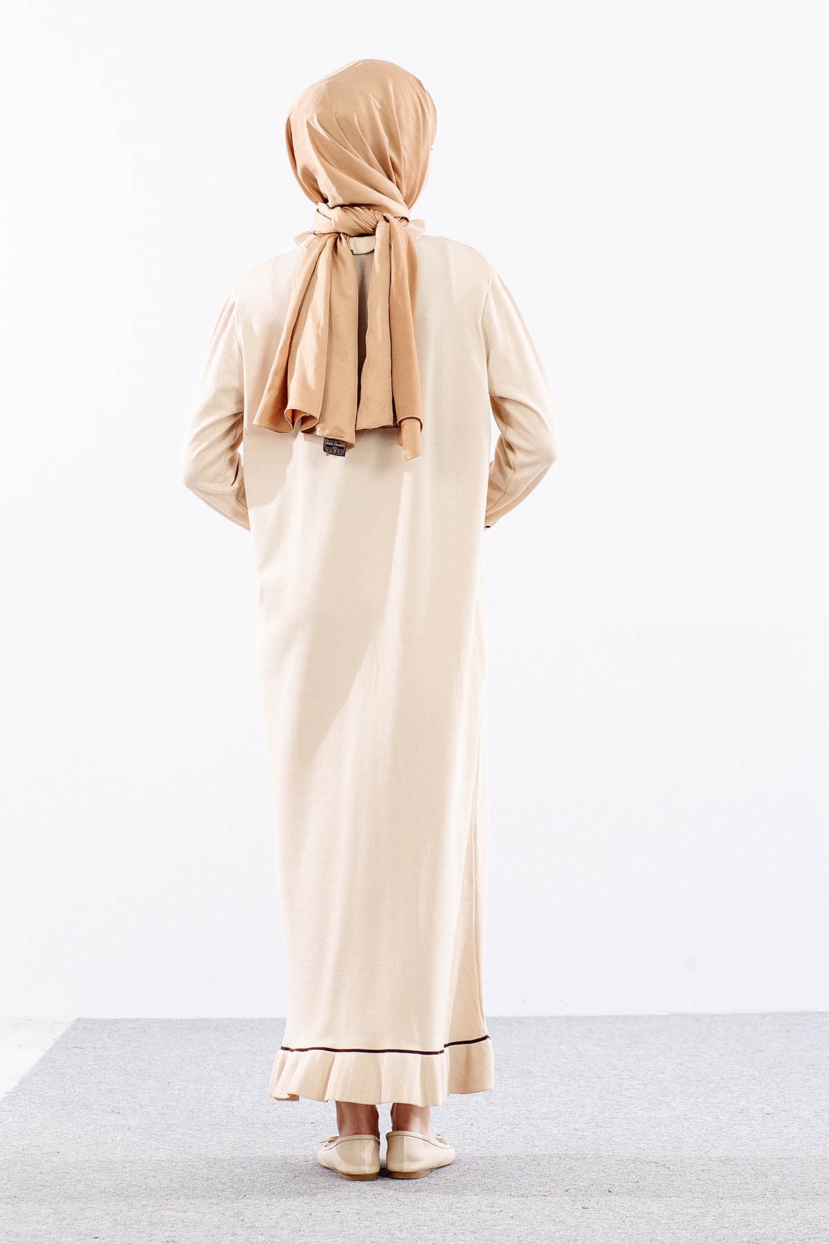 6825 Triko Elbise Tek Tasli - Bej - 6