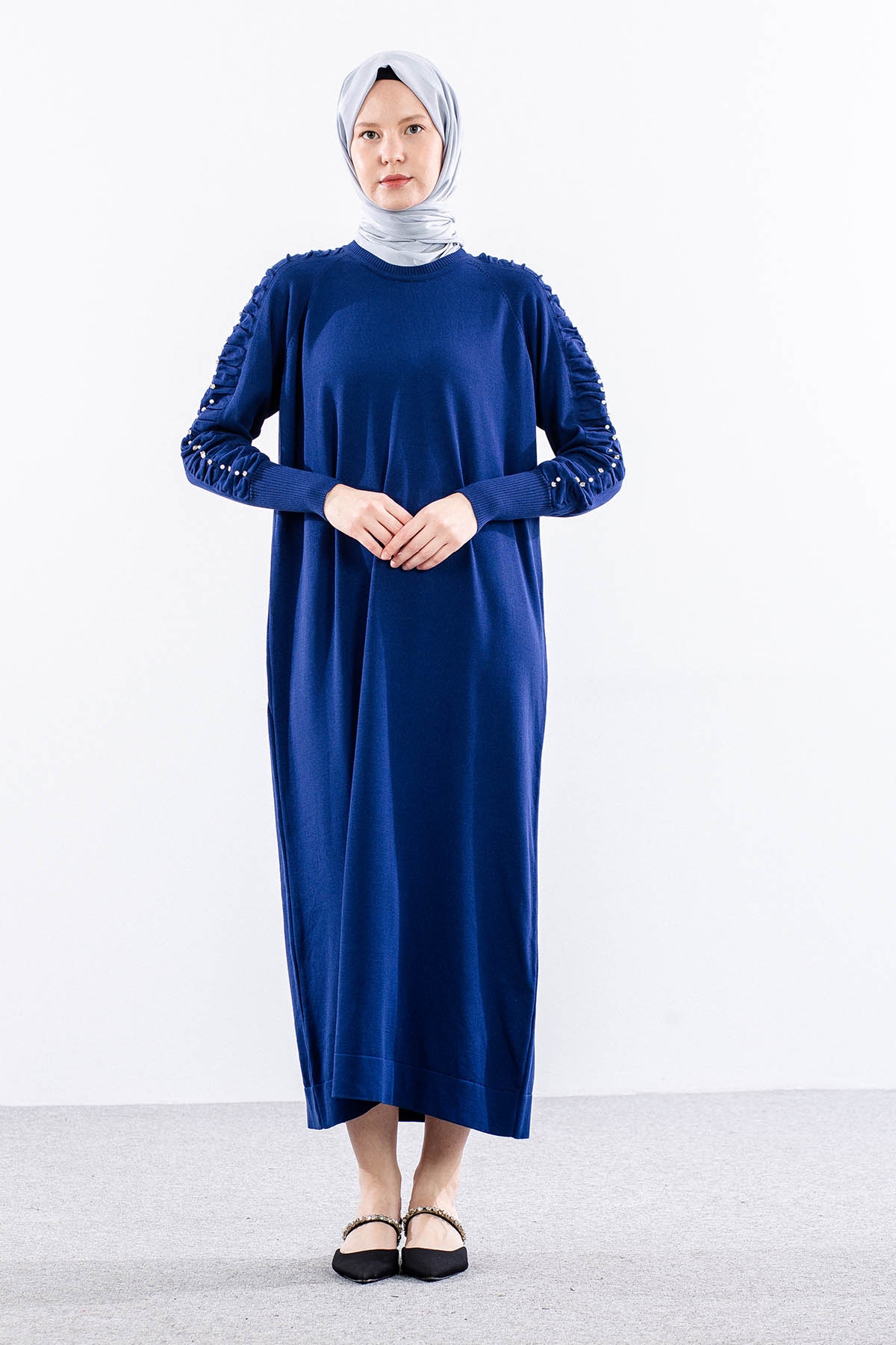 7055 Triko Elbise Tek - Indigo - 1