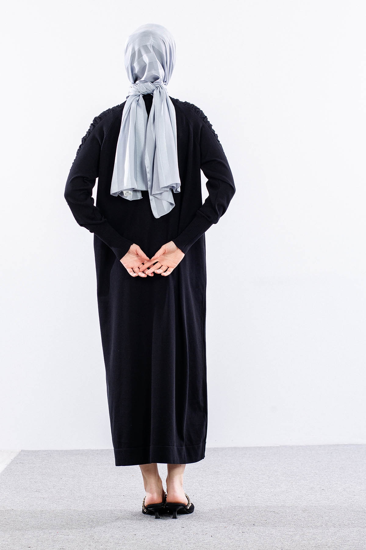 7055 Triko Elbise Tek - Siyah - 5