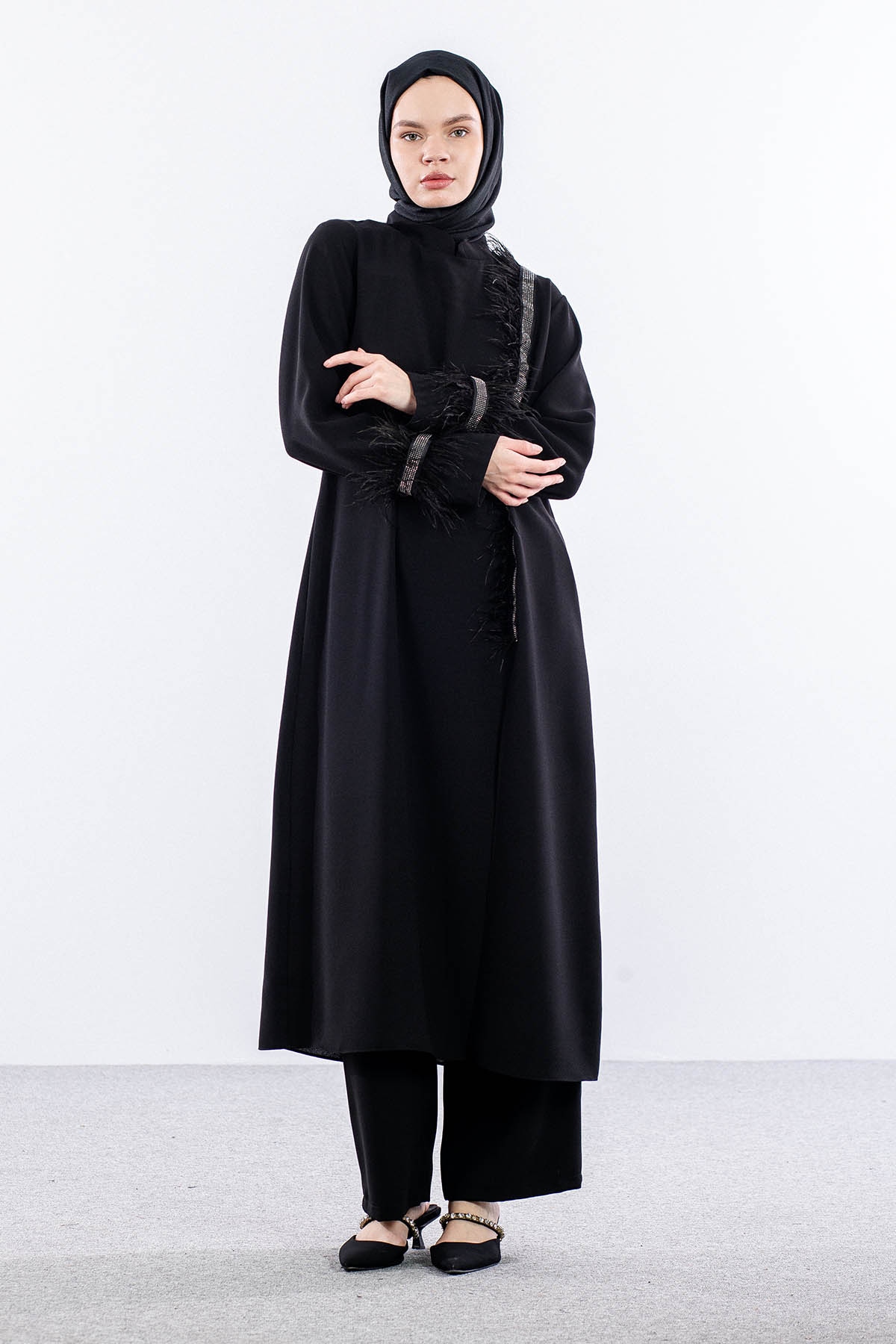 7561 Takim 44-52 Tuylu Şık Tasli - Siyah - 1