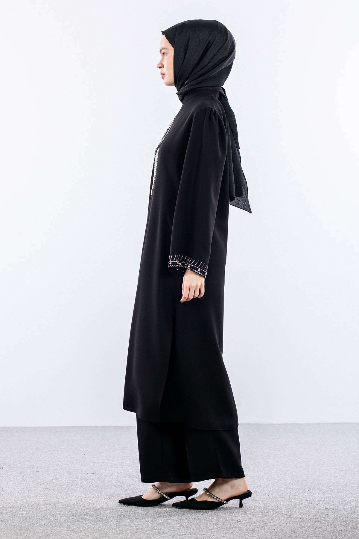 7683 Takim 42-50 Şık Yaprak Tas - Siyah - 4