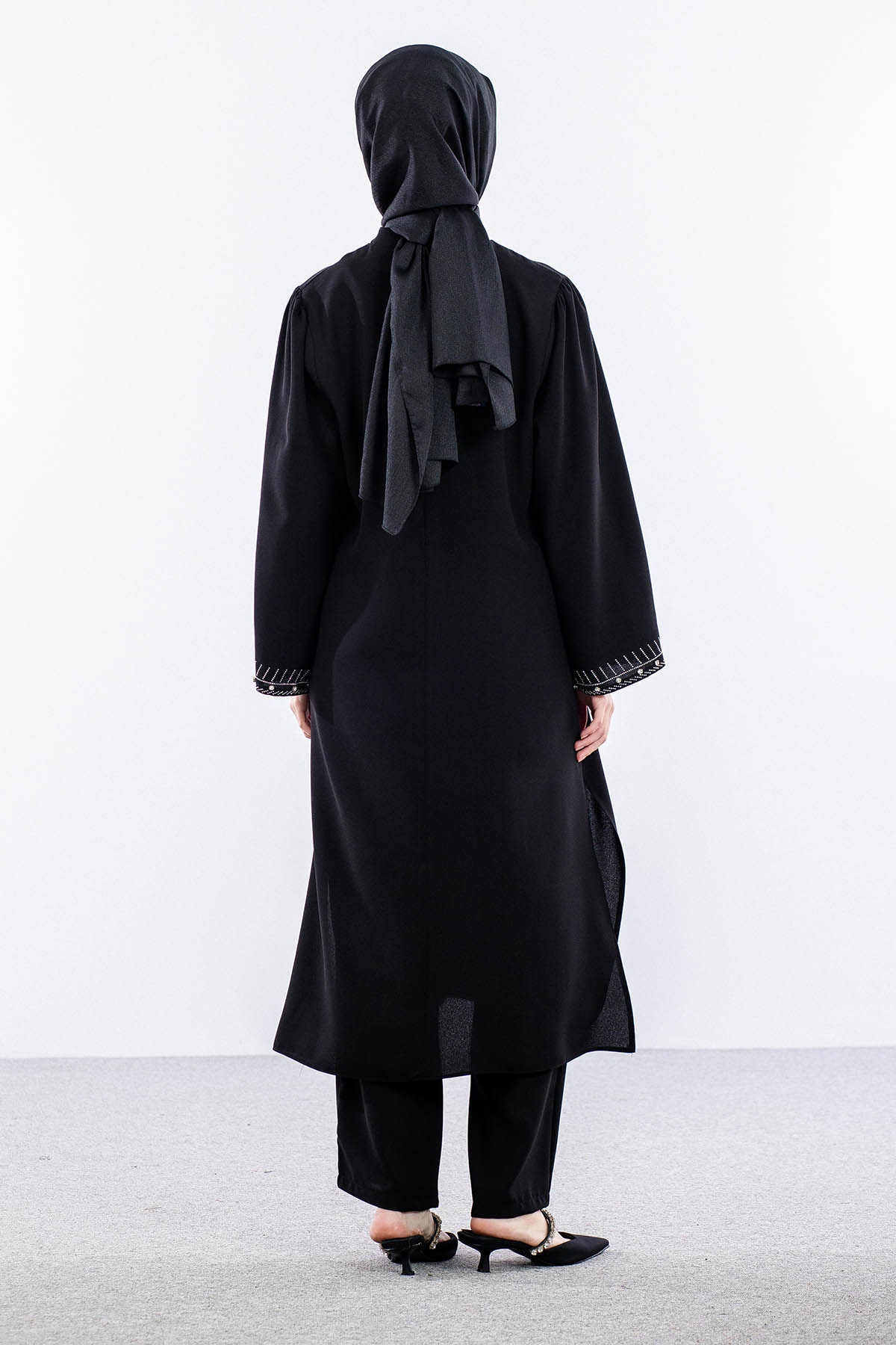 7683 Takim 42-50 Şık Yaprak Tas - Siyah - 5