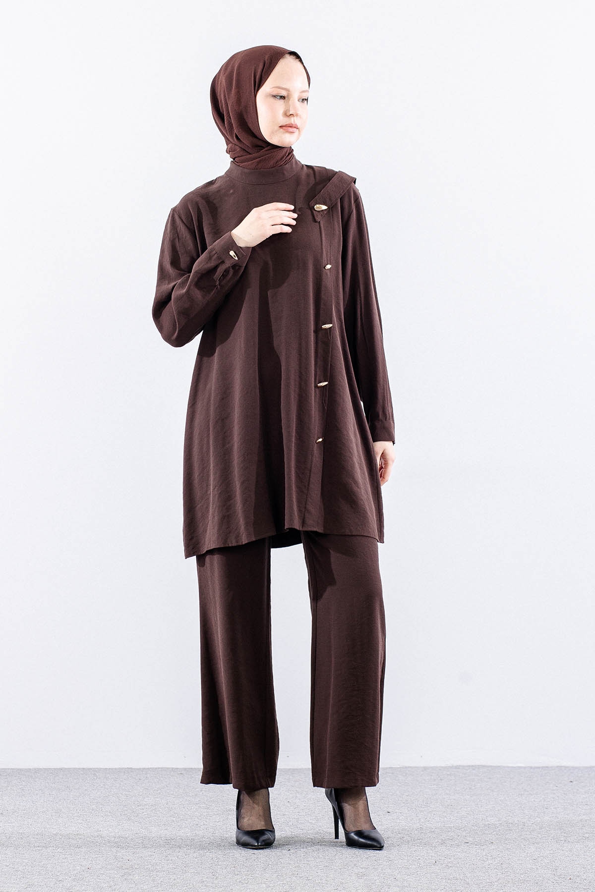 7722 Takim 40-48 Dugmeli - Kahve - 1