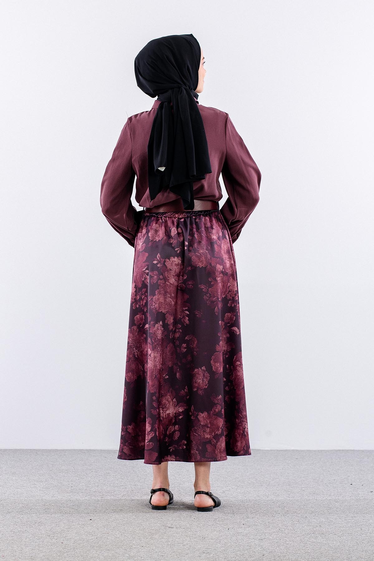 7730 E.takim 38-44 Etegi Desenli Saten - Bordo - 5