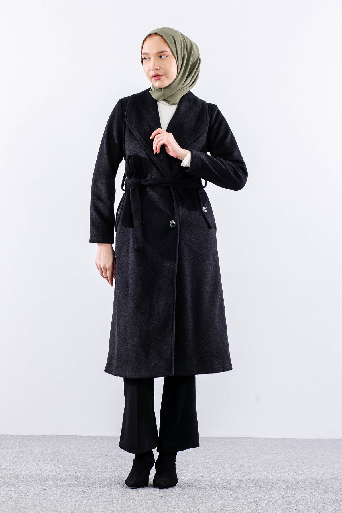 9144 Kaşe Kaban 38-48 - Siyah - 3