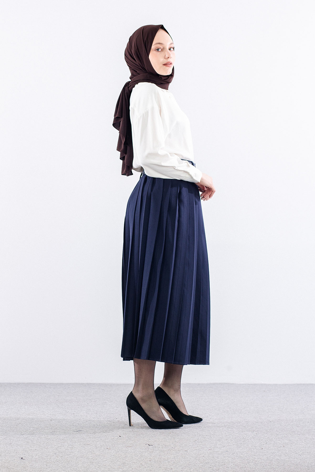 9505-50 Etek 38-44 Pli̇se Cift Kemer - Lacivert - 3