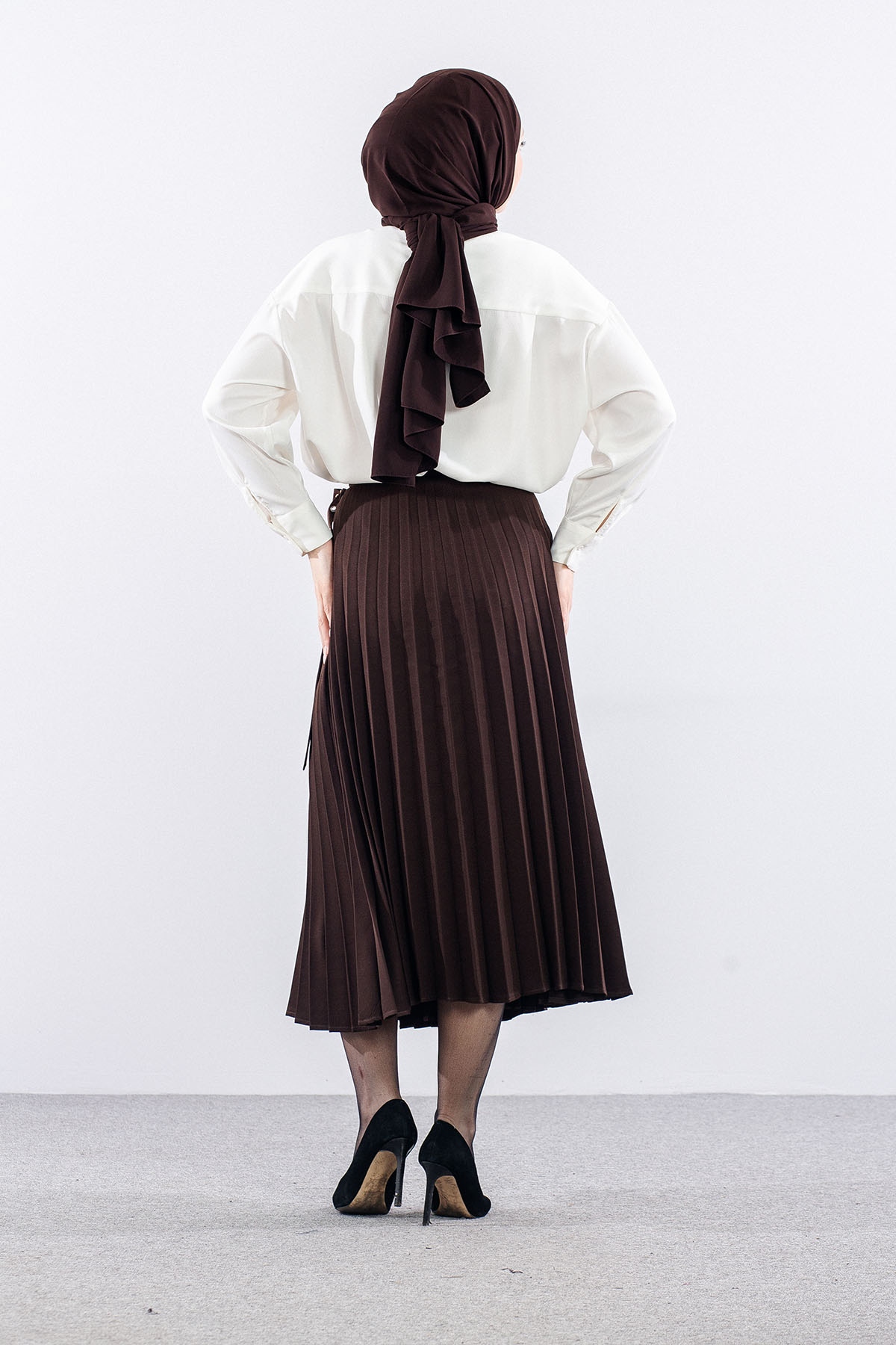 9549-00 Etek 38-42 Pli̇se Kusgozu - Kahve - 4