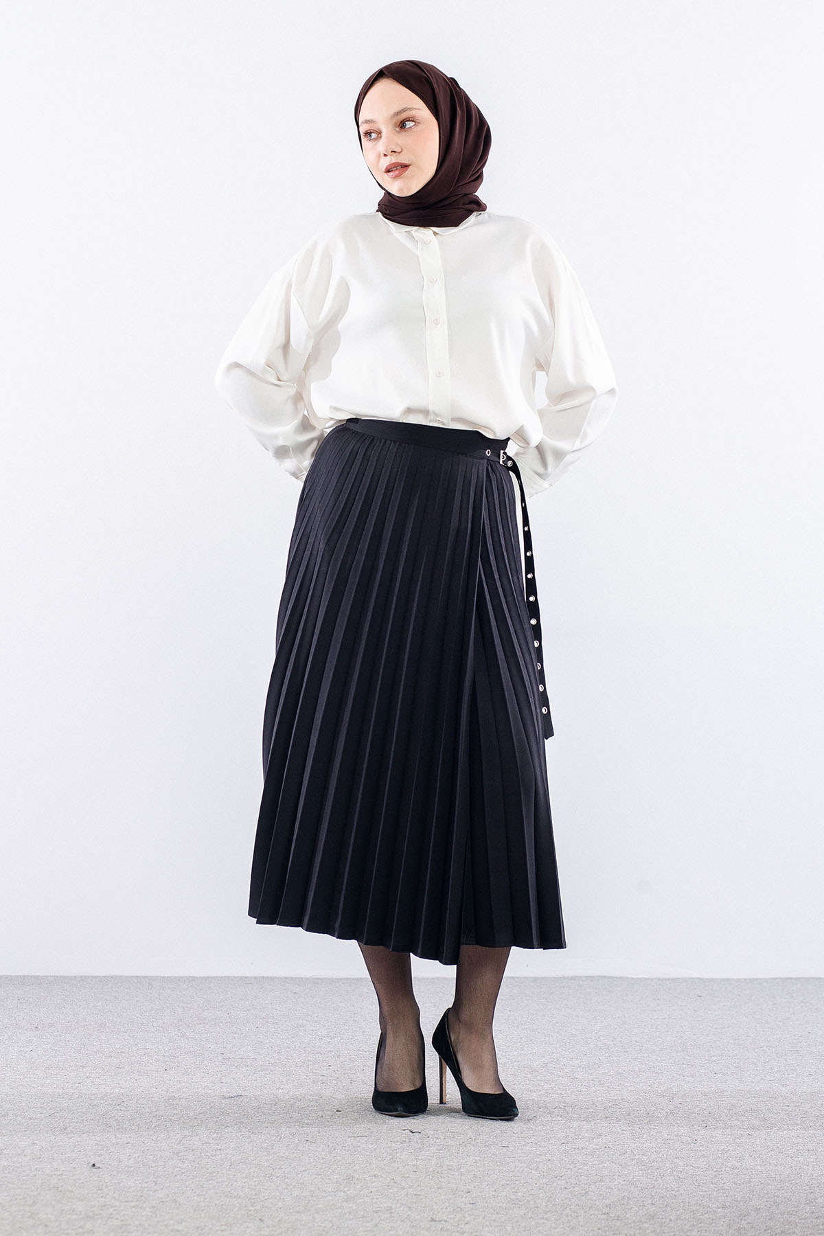 9549-00 Etek 38-42 Pli̇se Kusgozu - Siyah - 2