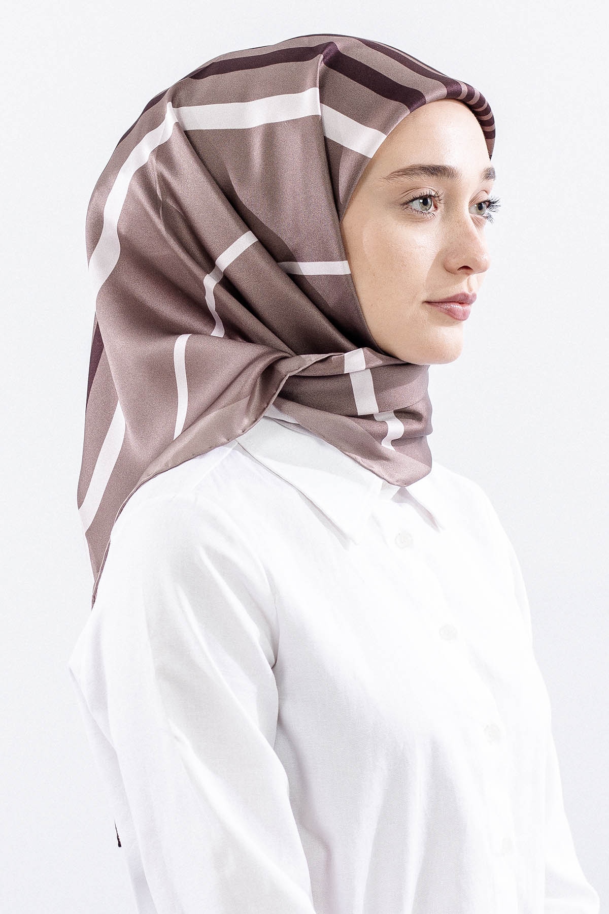 Dg13139 İpek Eşarp Cizgi Tvil Kumas - Kum - 2