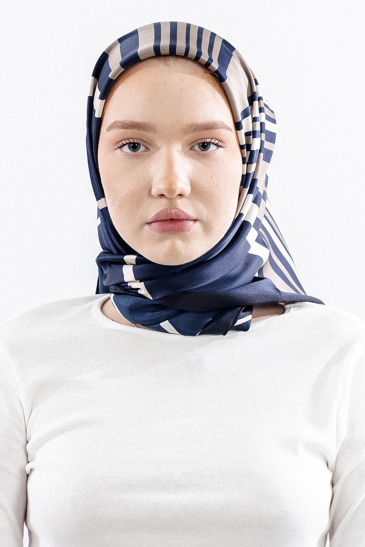 Dg13139 İpek Eşarp Cizgi Tvil Kumas - Lacivert_tas - 1