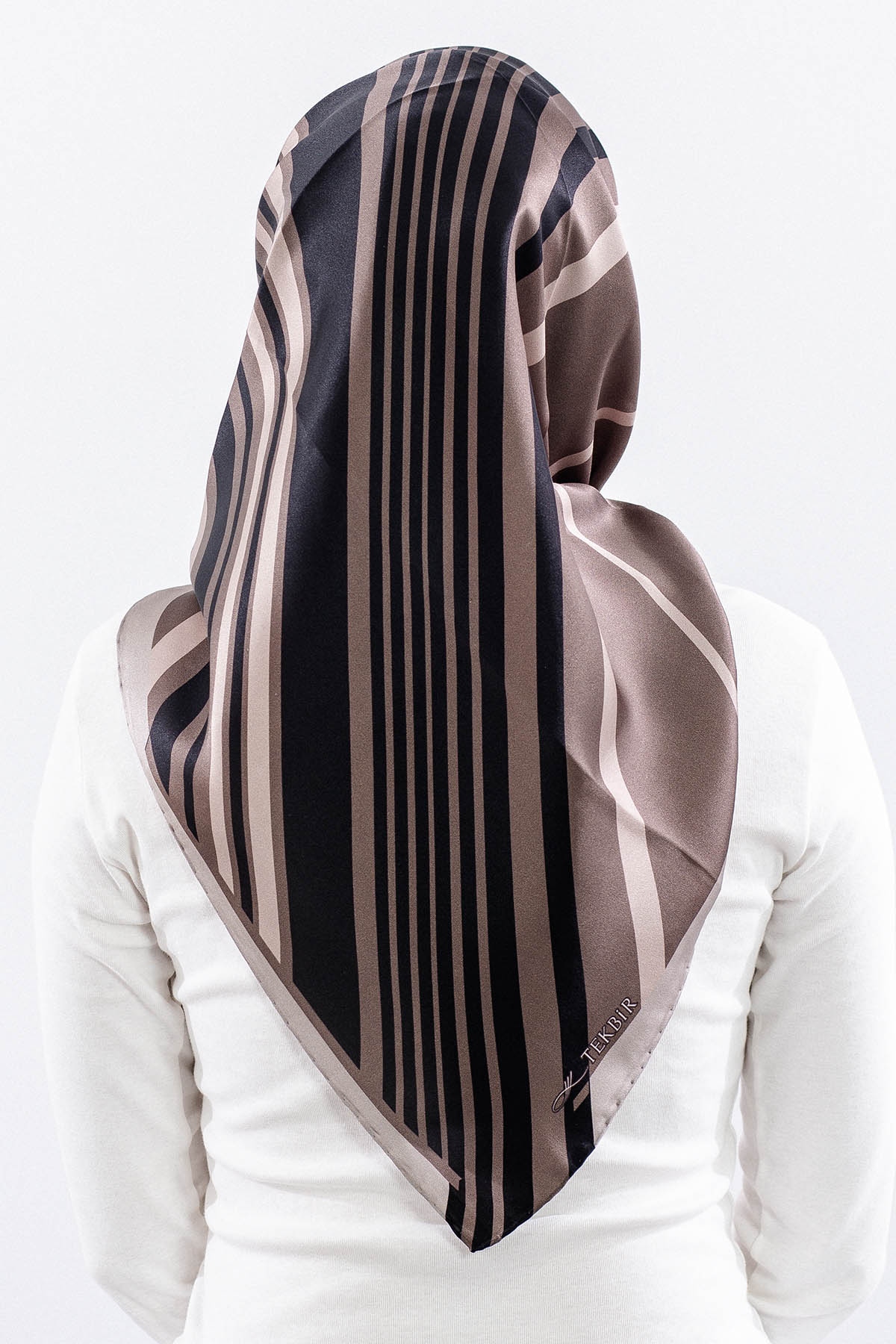 Dg13139 İpek Eşarp Cizgi Tvil Kumas - Vizon - 4