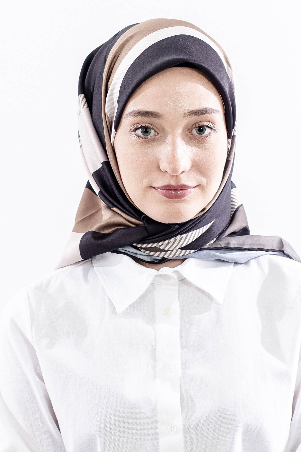 Dg14816 Eşarp Polyester Kumas Cizgi - Siyah_gold - 1