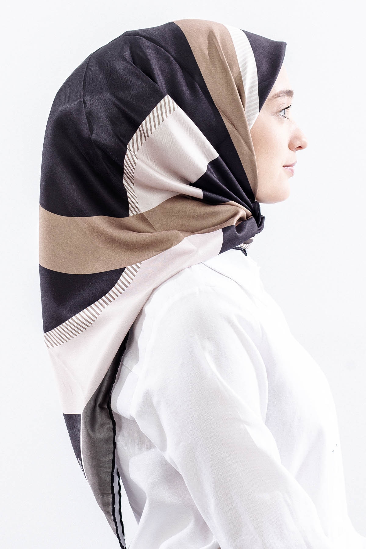 Dg14816 Eşarp Polyester Kumas Cizgi - Siyah_gold - 3