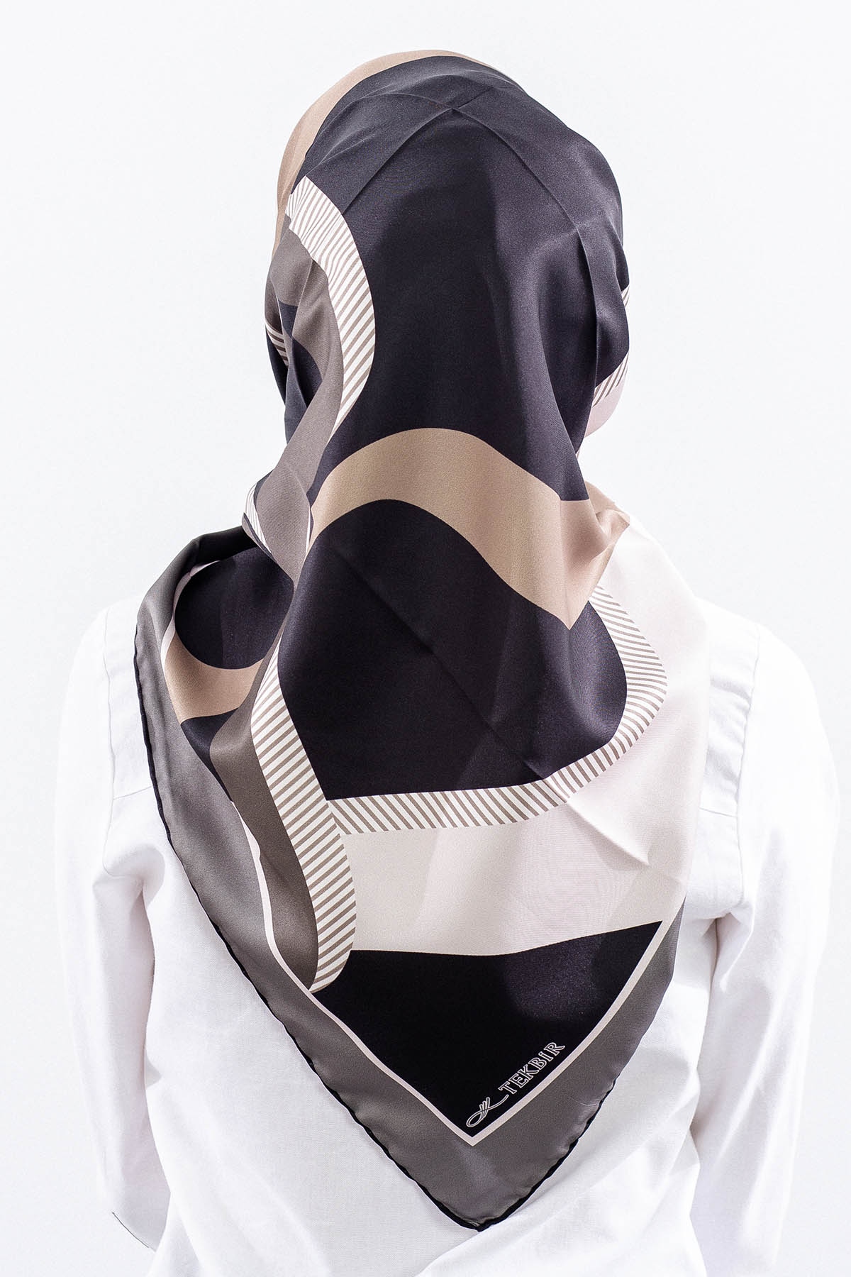 Dg14816 Eşarp Polyester Kumas Cizgi - Siyah_gold - 4