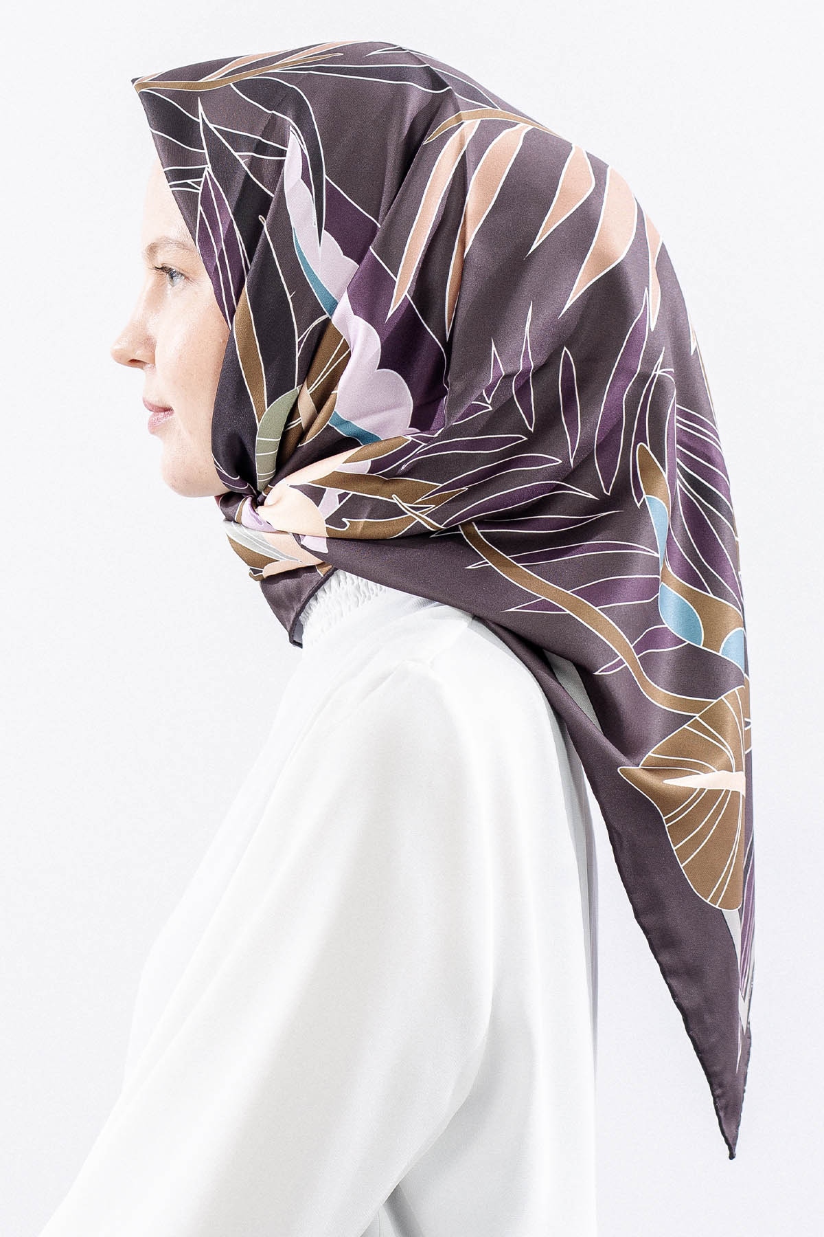 Dg14817 Polyester Eşarp Yaprak - Haki - 3