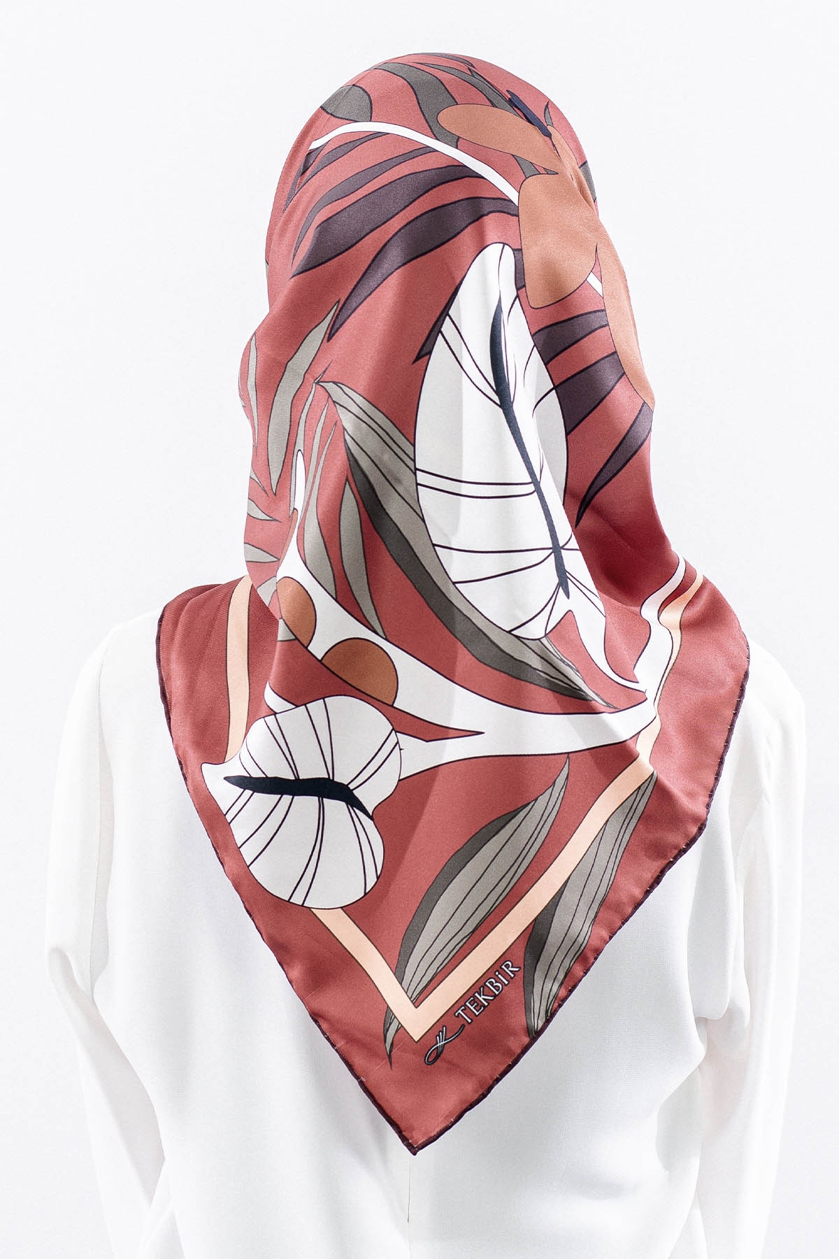 Dg14817 Polyester Eşarp Yaprak - Kiremit - 4