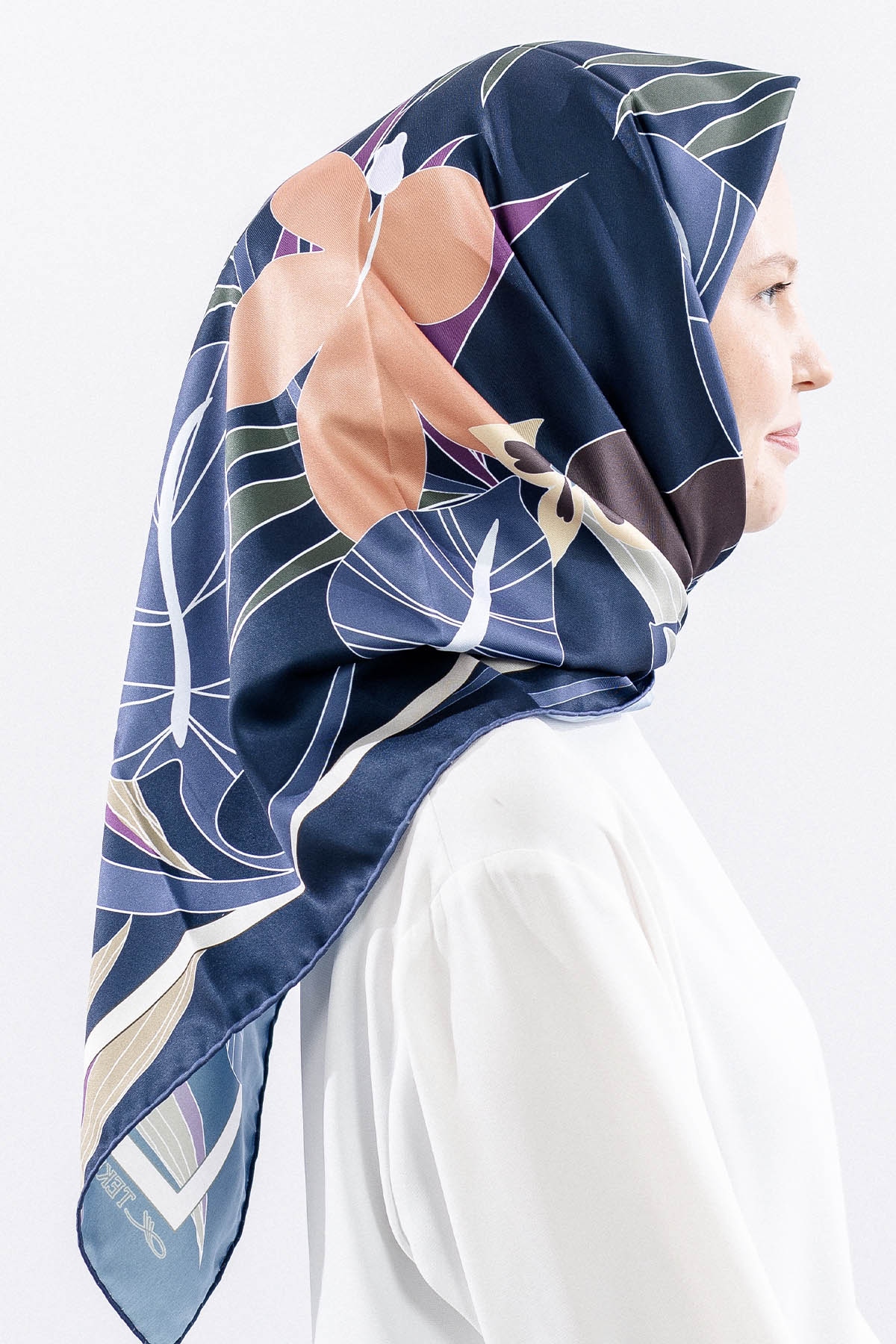 Dg14817 Polyester Eşarp Yaprak - Lacivert - 3