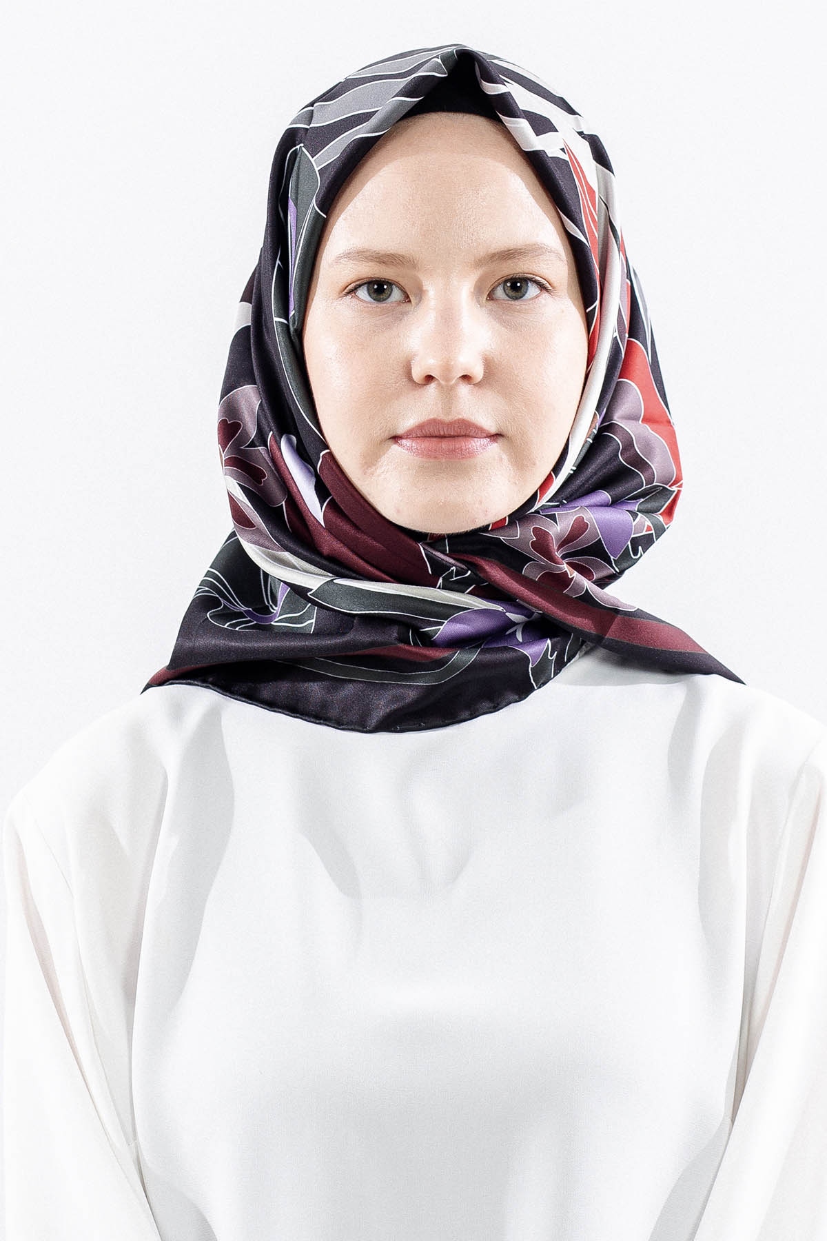 Dg14817 Polyester Eşarp Yaprak - Siyah - 1