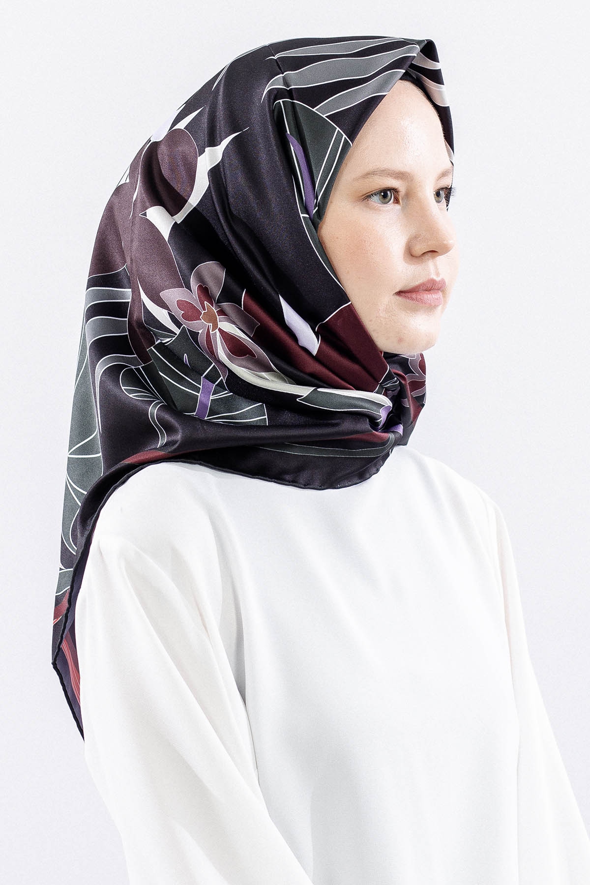 Dg14817 Polyester Eşarp Yaprak - Siyah - 2