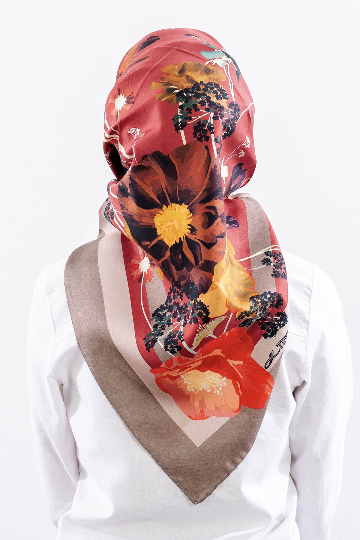 Dg14821 İpek Eşarp Nilufer Tvil Kumas - Kirmizi - 4