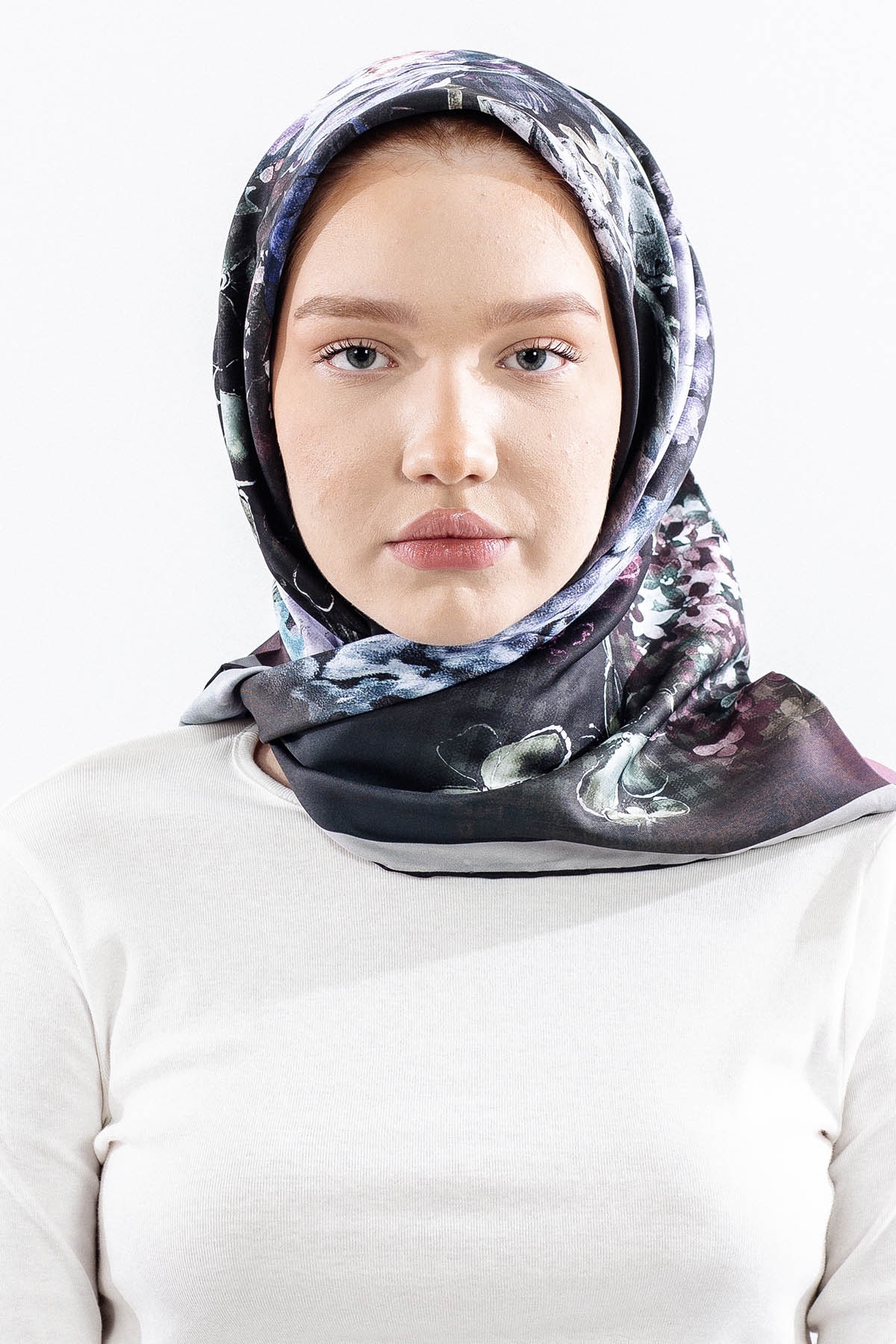 Dg14823 Eşarp Polyester Kumas Cicek Kare - Haki - 1