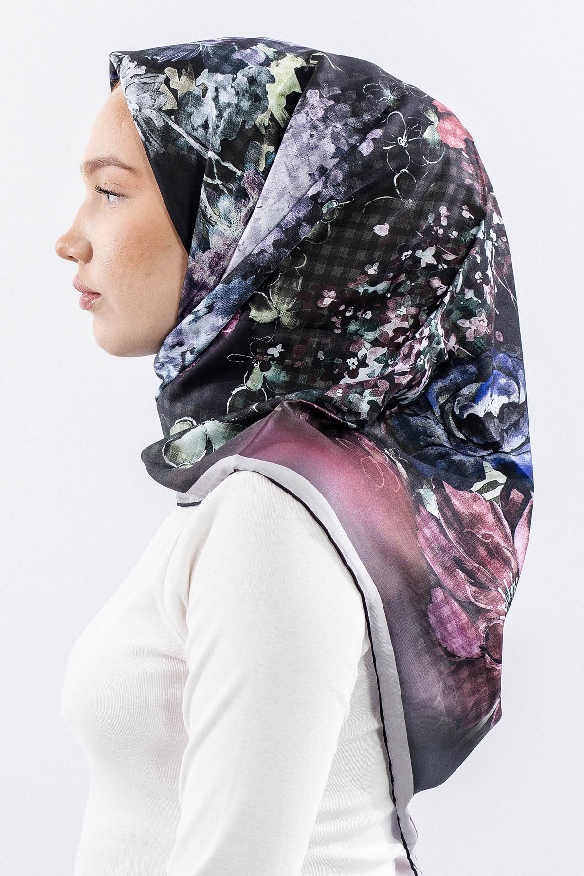 Dg14823 Eşarp Polyester Kumas Cicek Kare - Haki - 3