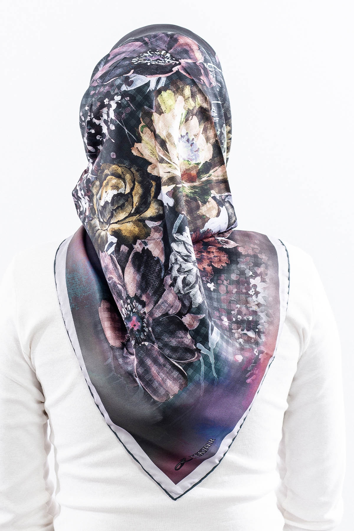 Dg14823 Eşarp Polyester Kumas Cicek Kare - Petrol - 4