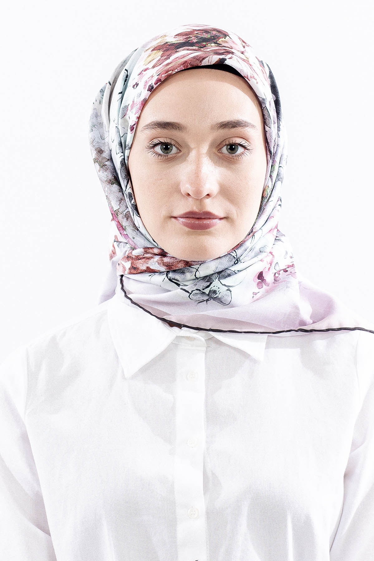 Dg14823 Eşarp Polyester Kumas Cicek Kare - Pudra - 1