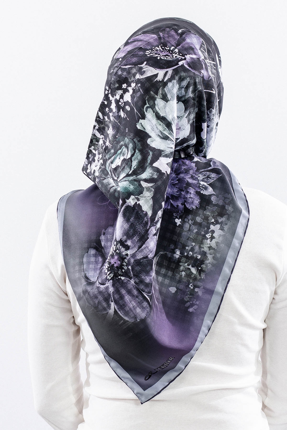 Dg14823 Eşarp Polyester Kumas Cicek Kare - Siyah - 4