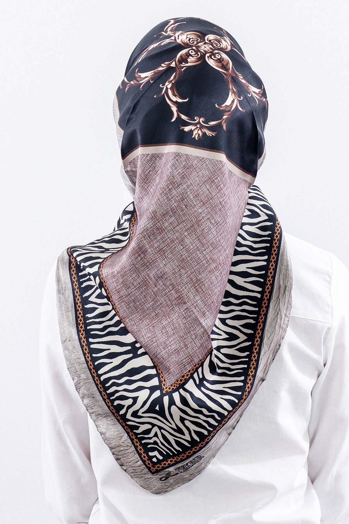 Dg14824 Eşarp Polyester Kumas Zincir Desen - Kahve - 4