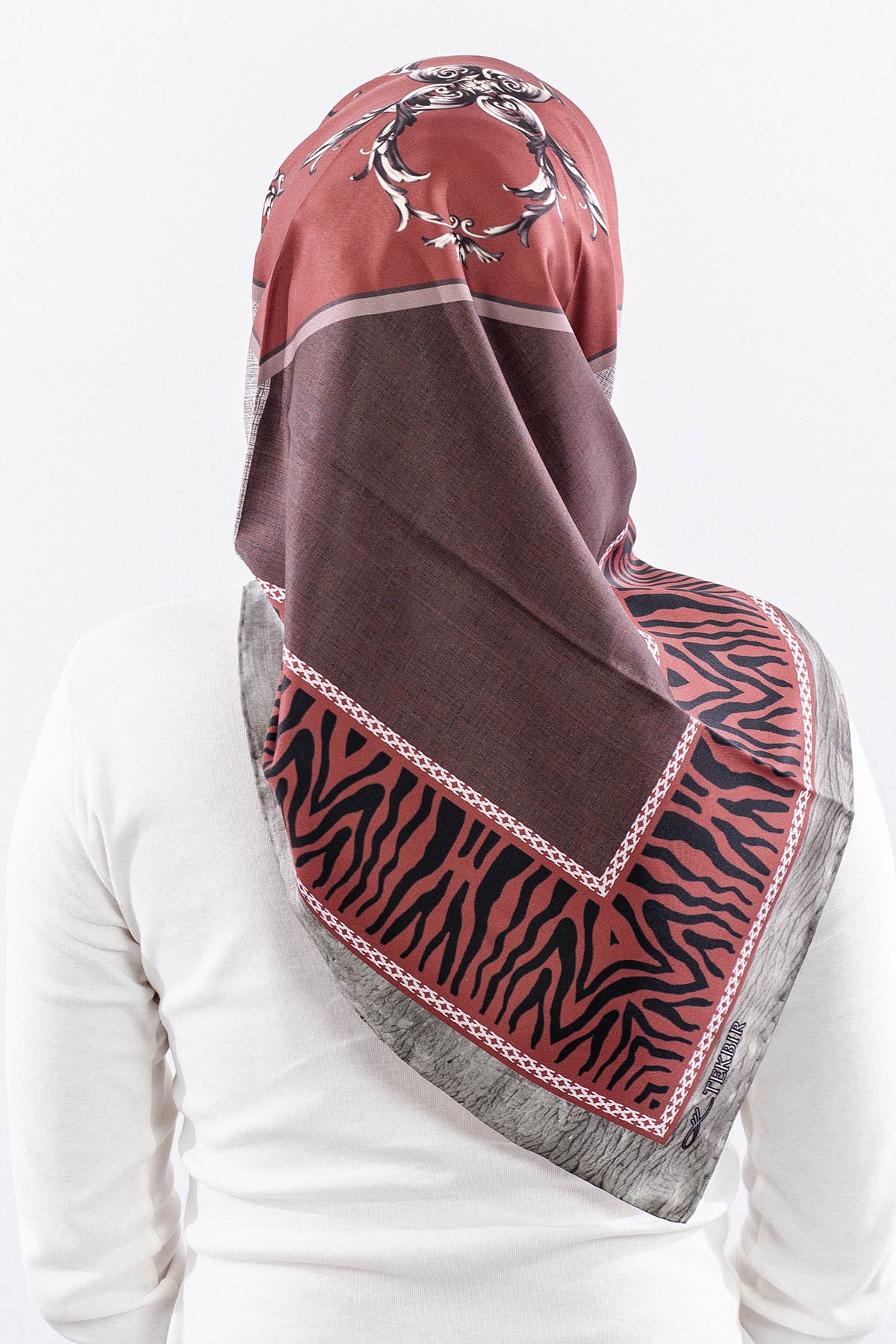 Dg14824 Eşarp Polyester Kumas Zincir Desen - Kiremit - 4