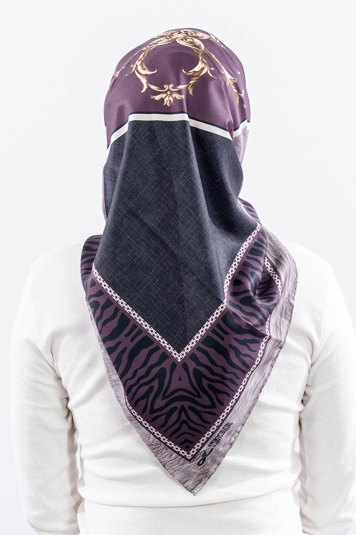 Dg14824 Eşarp Polyester Kumas Zincir Desen - Murdum - 4