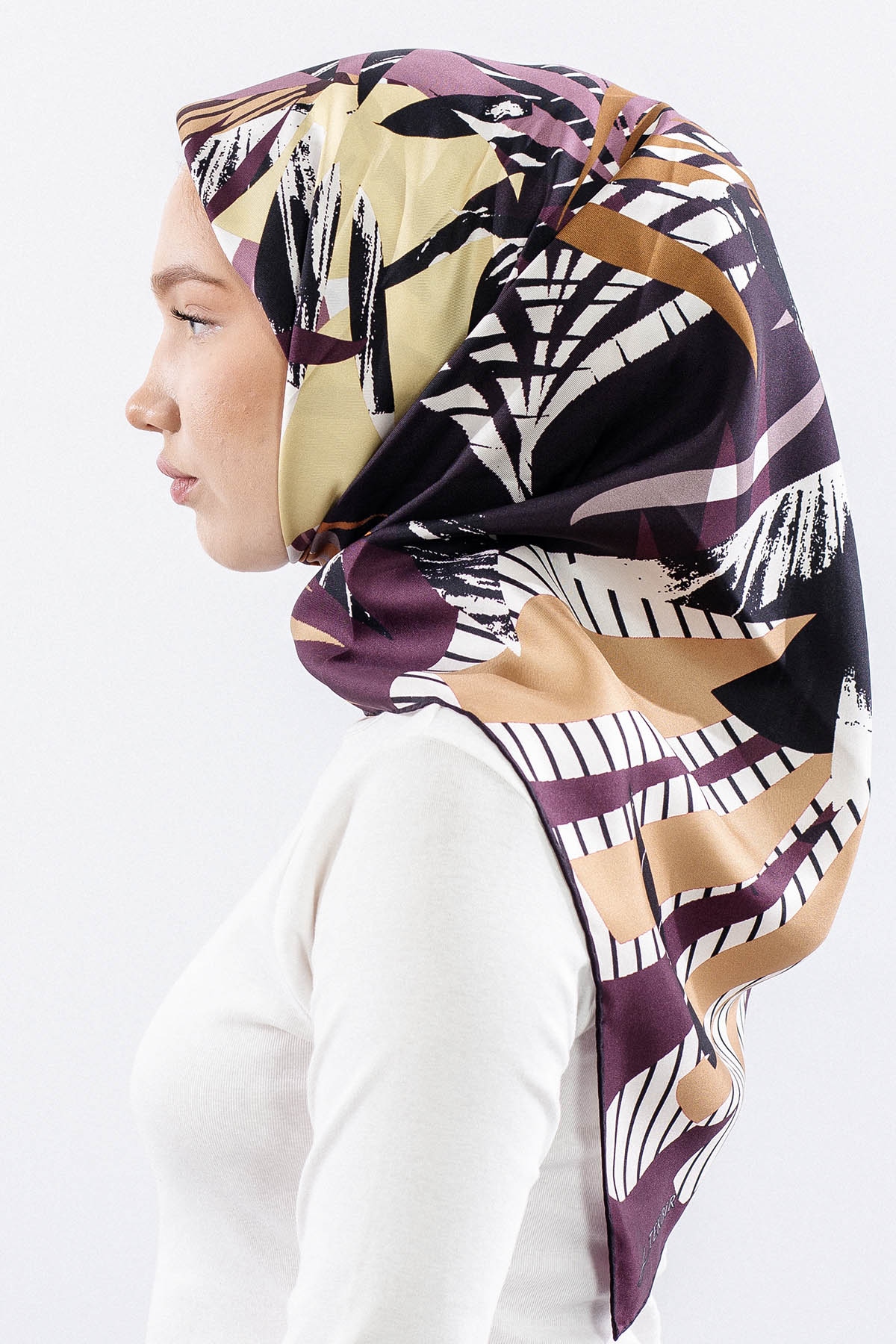 Dg14825 İpek Eşarp Palmiye Desen Tvil Kumas - Bordo - 3