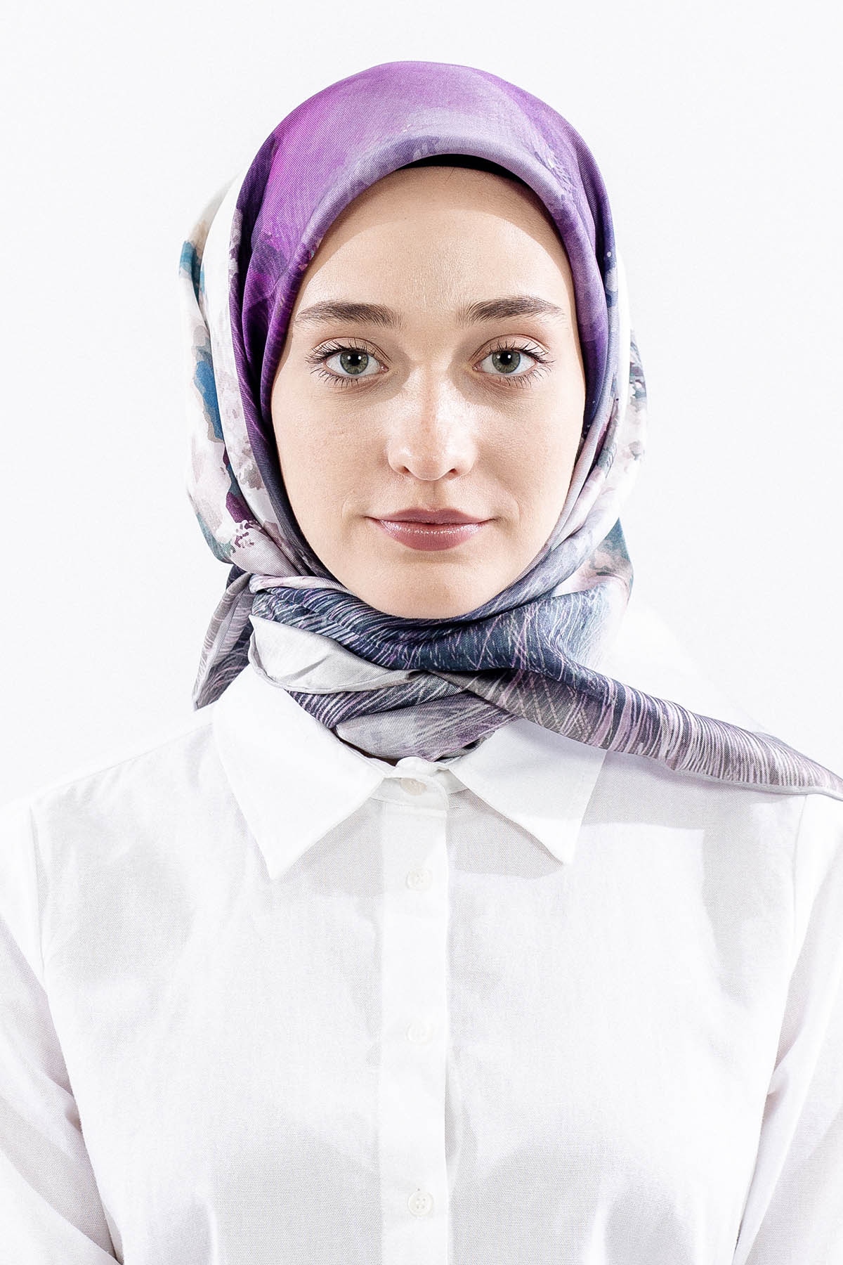 Dg14826 İpek Eşarp Flu Gul Tvil Kumas - Gri - 1